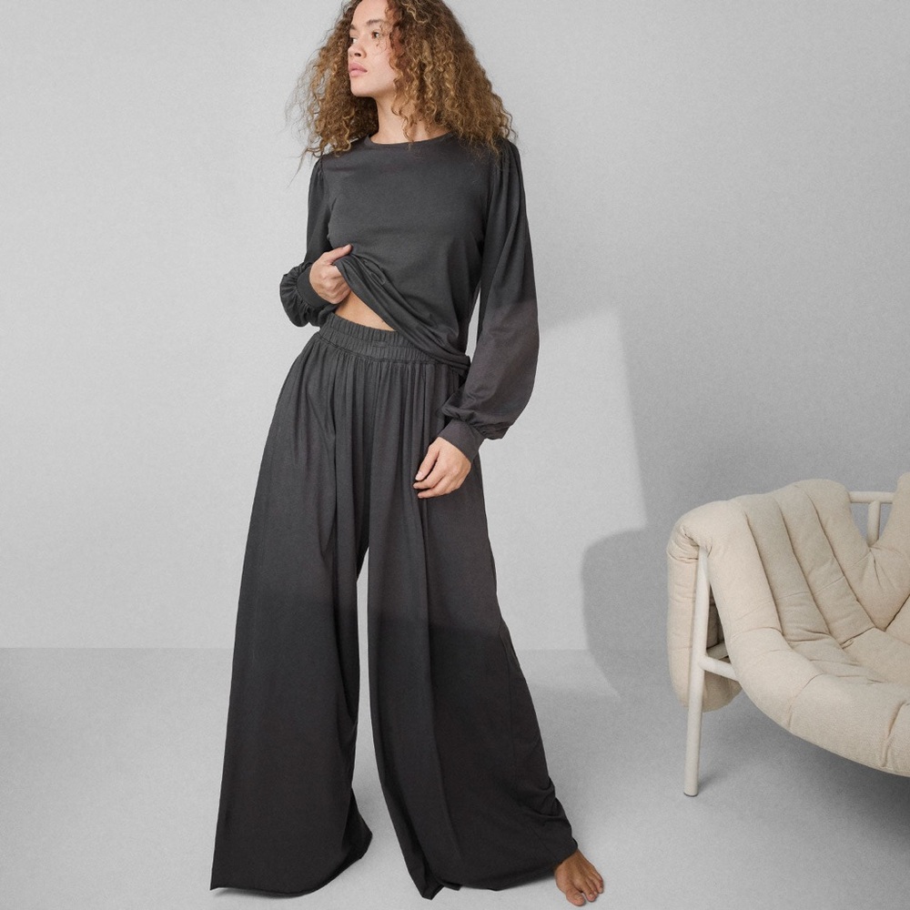 Lunya Organic Cotton wide leg pants medium grey